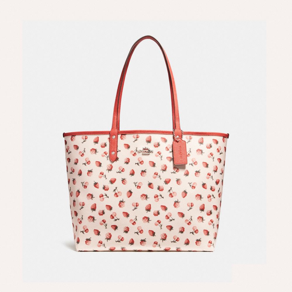 REVERSIBLE CITY TOTE WITH FRUIT PRINT - f24214 - SILVER/CHALK MULTI
