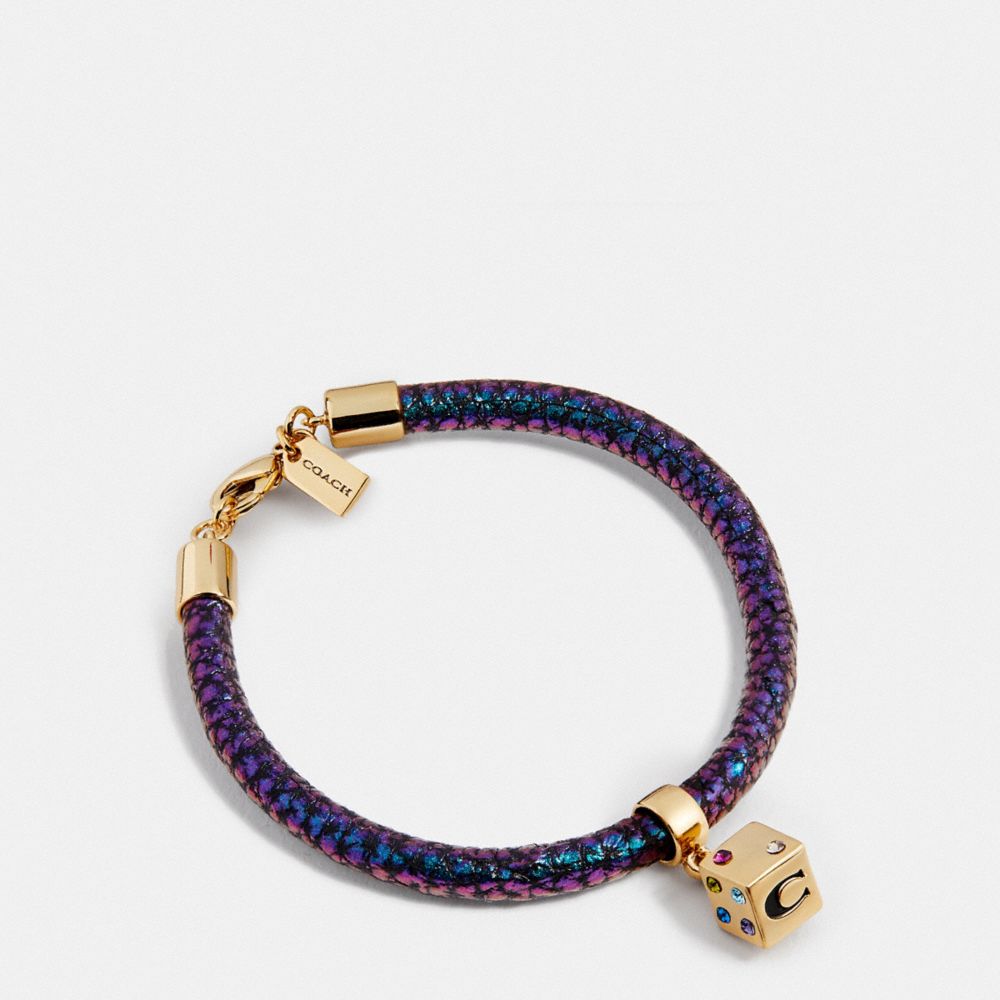 COACH F24259 - LUCKY DICE ROLLED LEATHER BRACELETS GOLD/FUSHIA/GRN HOLOGRAM