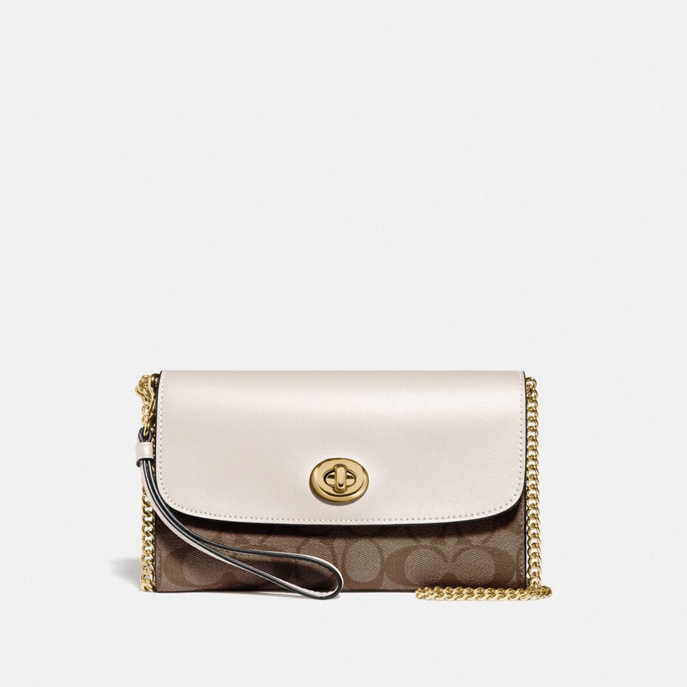 CHAIN CROSSBODY IN SIGNATURE CANVAS - F24280 - KHAKI/CHALK/GOLD