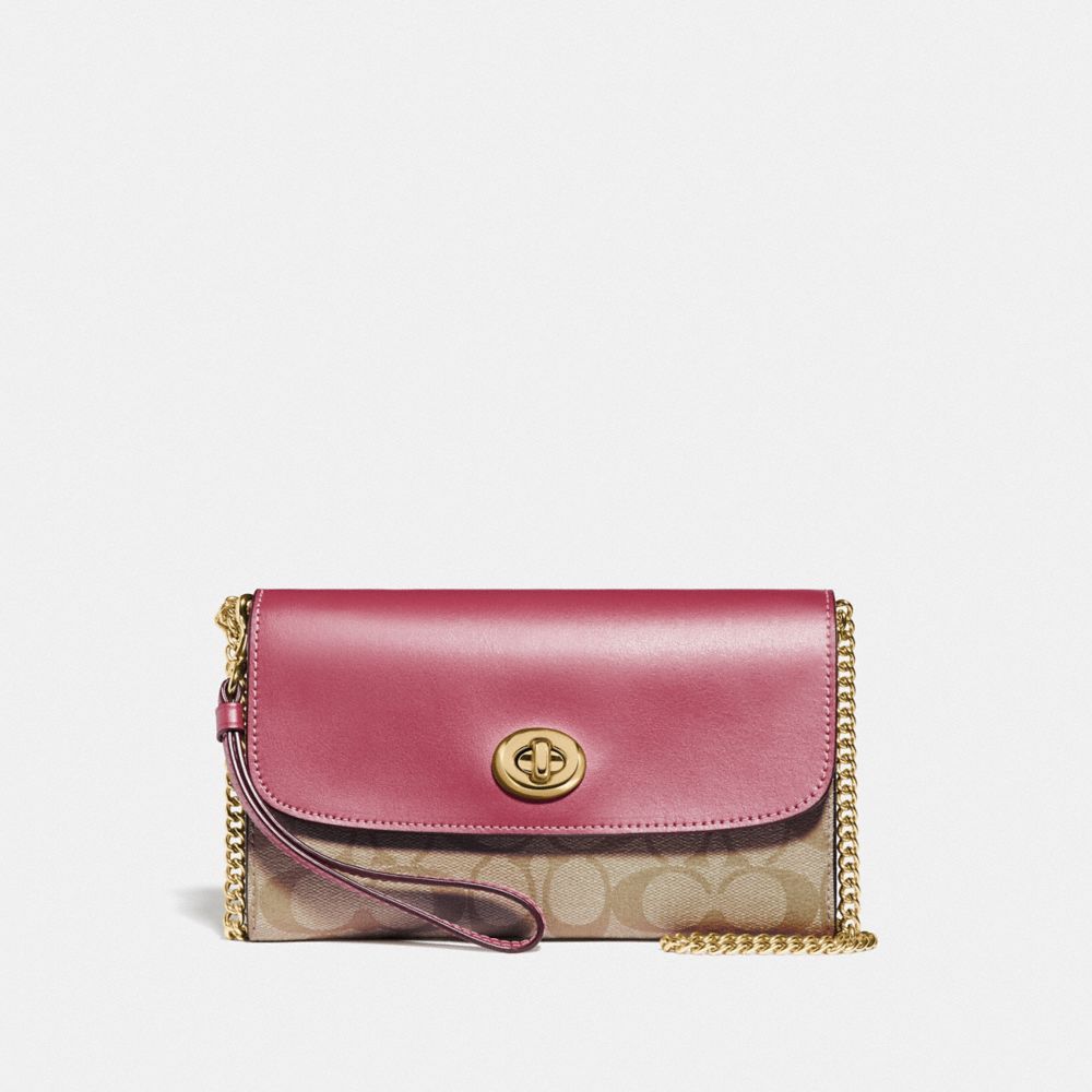 CHAIN CROSSBODY IN SIGNATURE CANVAS - LIGHT KHAKI/ROUGE/GOLD - COACH F24280