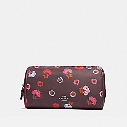 COSMETIC CASE 22 WITH PRIMROSE FLORAL PRINT - f24283 - BLACK ANTIQUE NICKEL/OXBLOOD MULTI