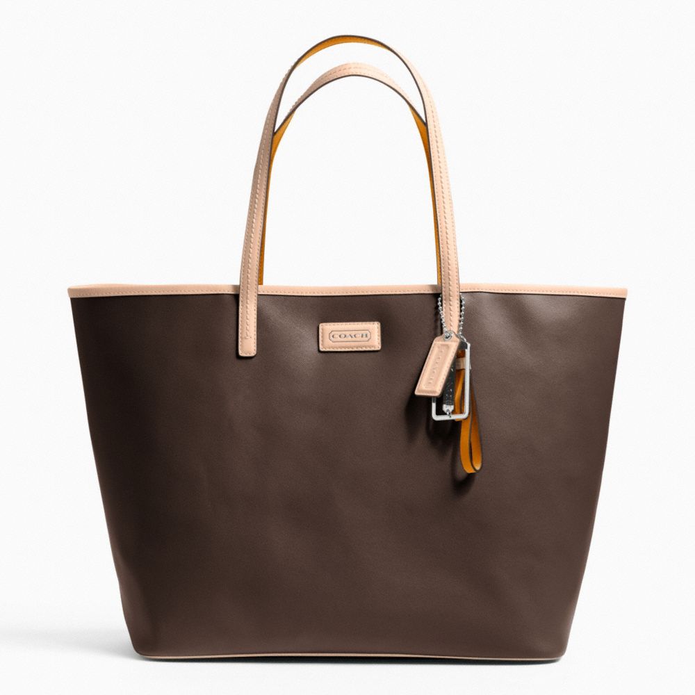 COACH F24341 Metro Saffiano Leather Tote SILVER/MAHOGANY