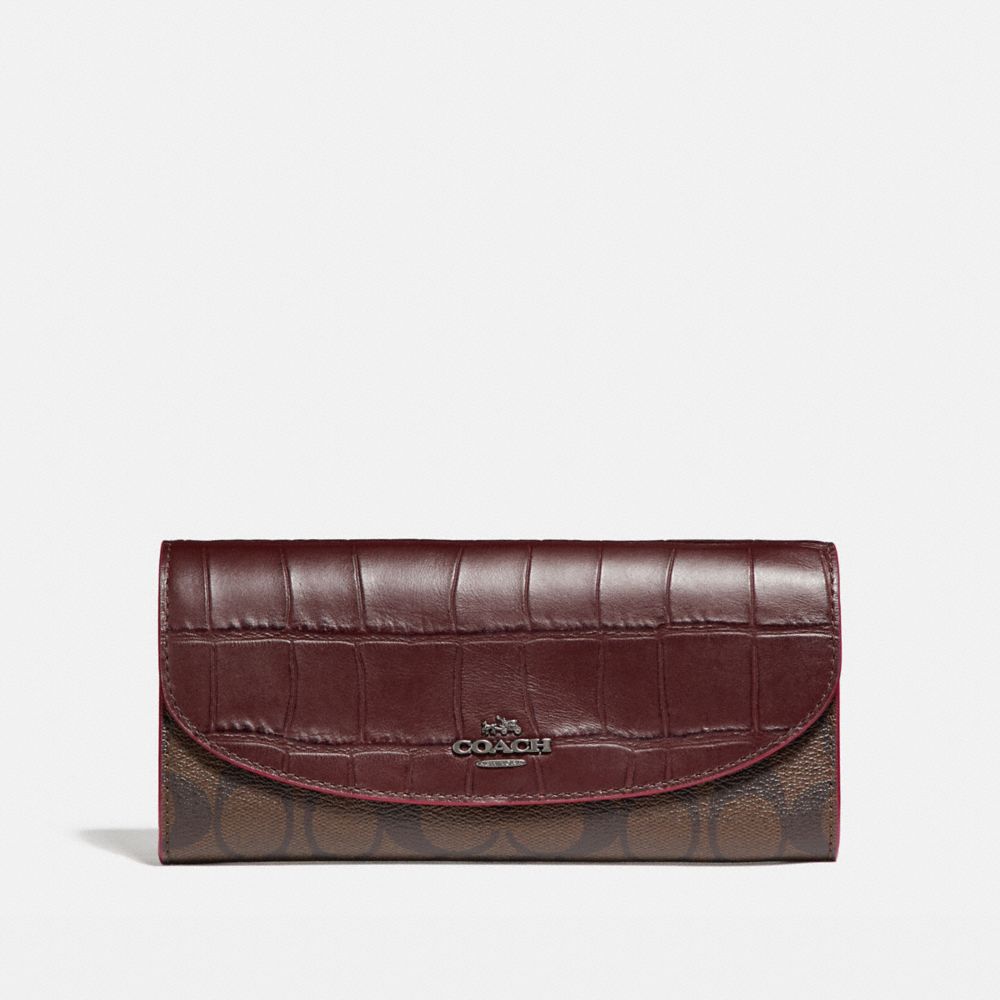 COACH F24354 SLIM ENVELOPE WALLET BLACK-ANTIQUE-NICKEL/BROWN