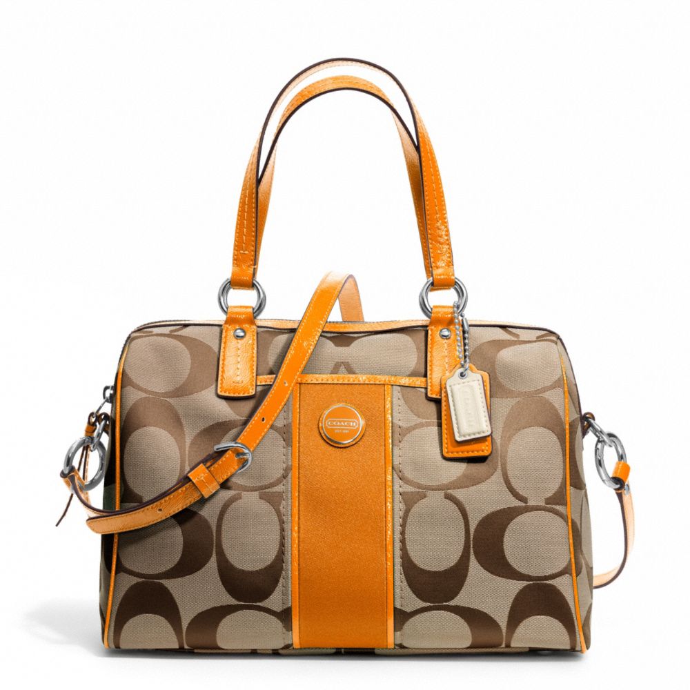 COACH F24364 SIGNATURE STRIPE SATCHEL SILVER/KHAKI/ORANGE-SPICE