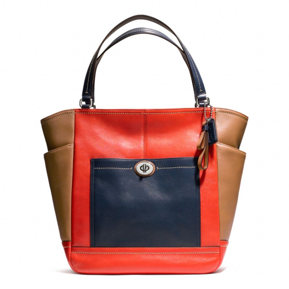 COACH PARK COLORBLOCK NORTH/SOUTH TOTE - SILVER/VERMILLION MULTICOLOR - F24391