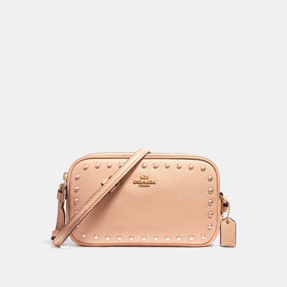 CROSSBODY POUCH WITH LACQUER RIVETS - f24399 - IMITATION GOLD/NUDE PINK