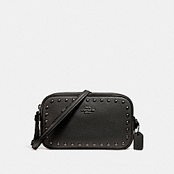 CROSSBODY POUCH WITH LACQUER RIVETS - COACH f24399 - ANTIQUE NICKEL/BLACK