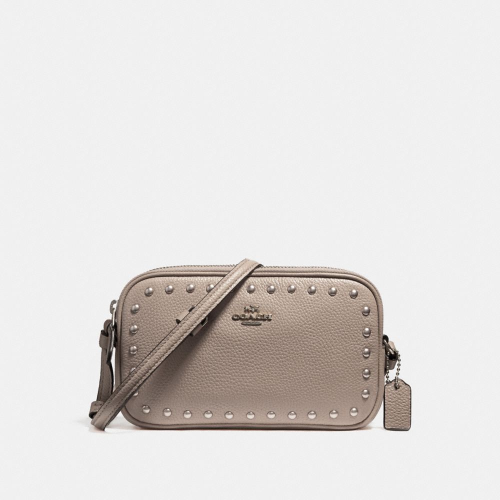 COACH F24399 CROSSBODY POUCH WITH LACQUER RIVETS SILVER FOG