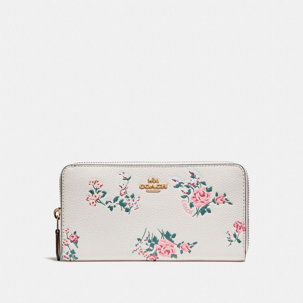 COACH f24412 ACCORDION ZIP WALLET WITH CROSS STITCH FLORAL PRINT LIGHT GOLD/CHALK MULTI