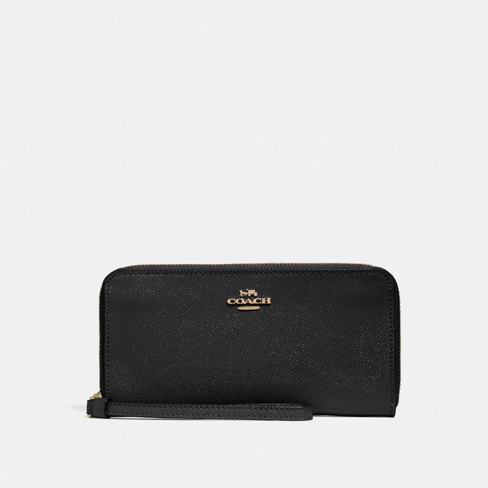 COACH ACCORDION ZIP WALLET - BLACK/LIGHT GOLD - F24413