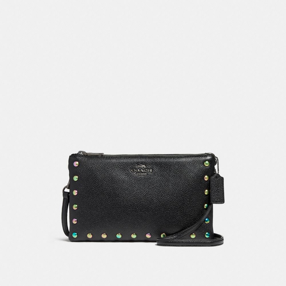 LYLA CROSSBODY WITH HOLOGRAM LACQUER RIVETS - f24467 - ANTIQUE NICKEL/BLACK