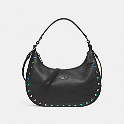 COACH F24468 - EAST/WEST HARLEY HOBO WITH HOLOGRAM LACQUER RIVETS ANTIQUE NICKEL/BLACK