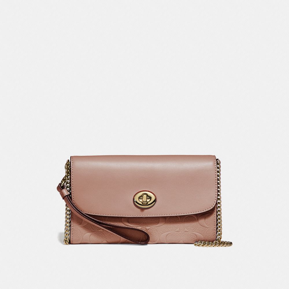 CHAIN CROSSBODY IN SIGNATURE LEATHER - f24469 - NUDE PINK/LIGHT GOLD
