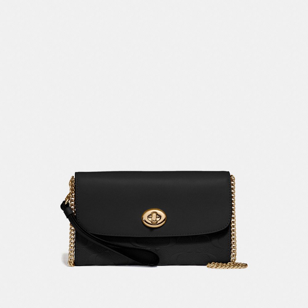 CHAIN CROSSBODY IN SIGNATURE LEATHER - F24469 - BLACK/GOLD