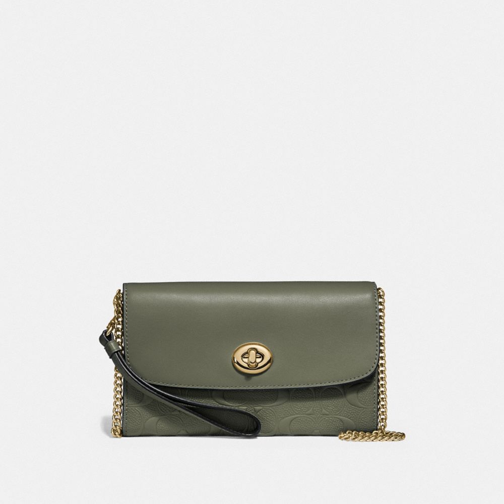 COACH F24469 CHAIN CROSSBODY IN SIGNATURE LEATHER MILITARY GREEN/GOLD