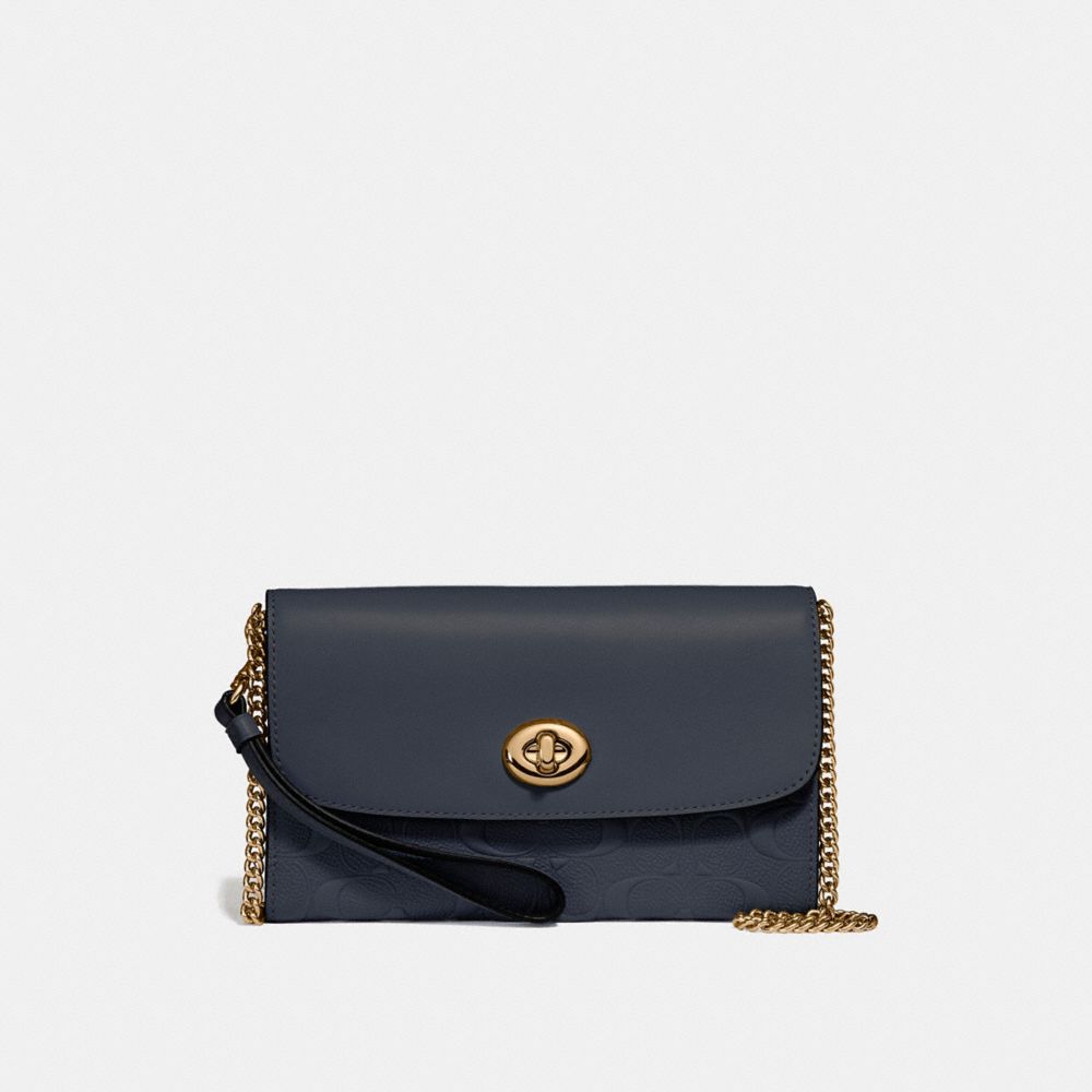 COACH F24469 CHAIN CROSSBODY IN SIGNATURE LEATHER MIDNIGHT/LIGHT-GOLD