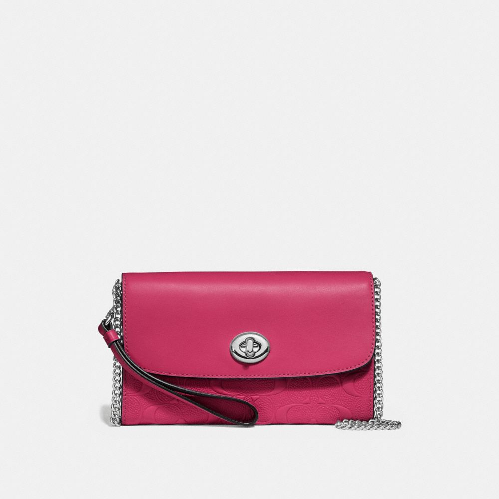 COACH F24469 Chain Crossbody In Signature Leather HOT PINK/SILVER