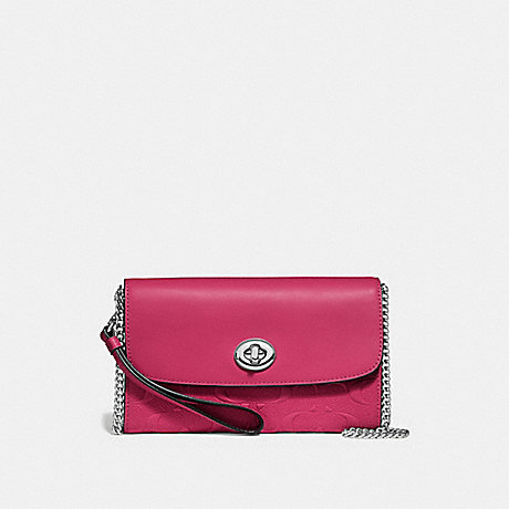 COACH F24469 CHAIN CROSSBODY IN SIGNATURE LEATHER HOT-PINK/SILVER