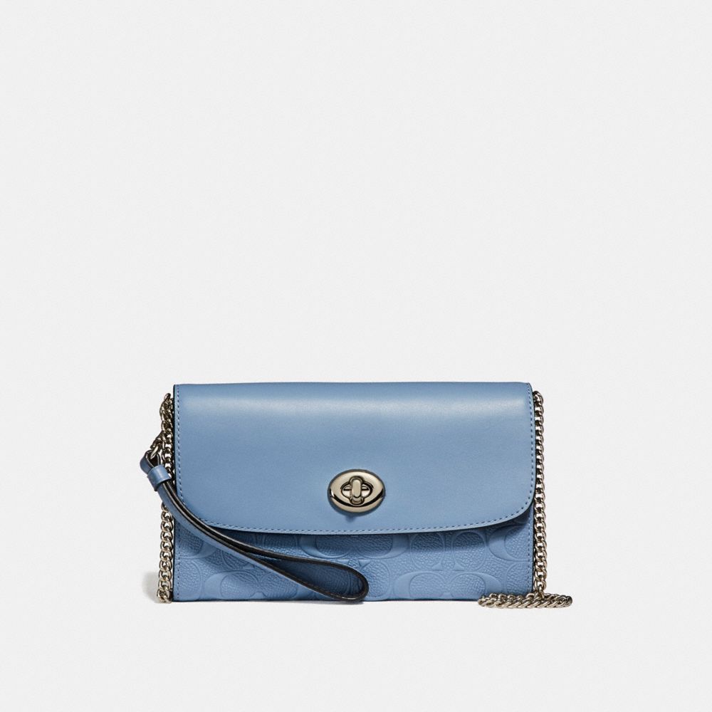 CHAIN CROSSBODY IN SIGNATURE LEATHER - f24469 - SILVER/POOL