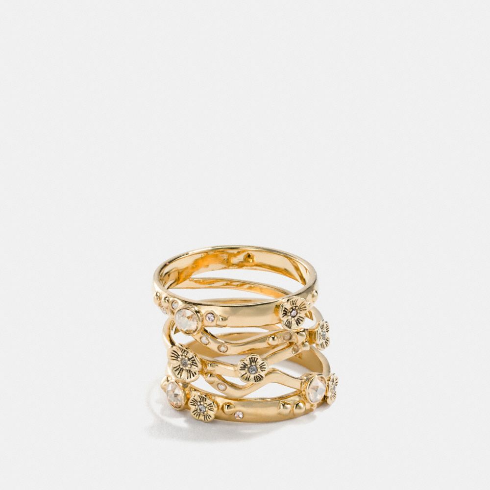 DEMI-FINE TEA ROSE STACKED RING - f24497 - GOLD