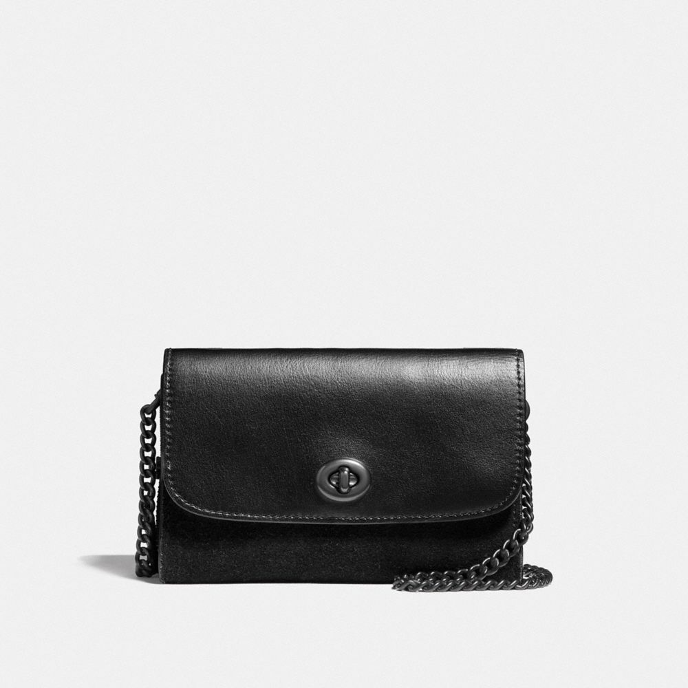 FLAP PHONE CHAIN CROSSBODY - COACH F24498 - MATTE BLACK/BLACK