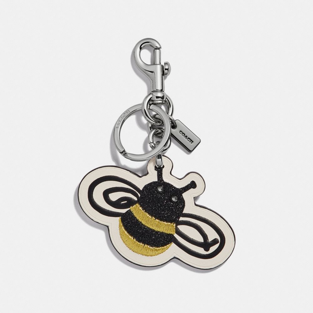 PRETTY PRAIRIE PRINT BEE BAG CHARM - COACH f24538 - SILVER/BLACK