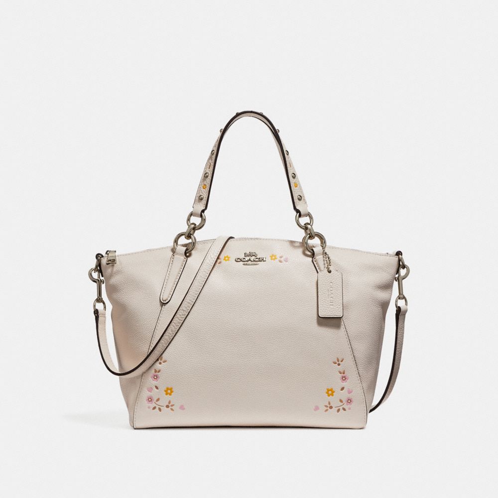 COACH F24599 SMALL KELSEY SATCHEL WITH FLORAL TOOLING SILVER/CHALK