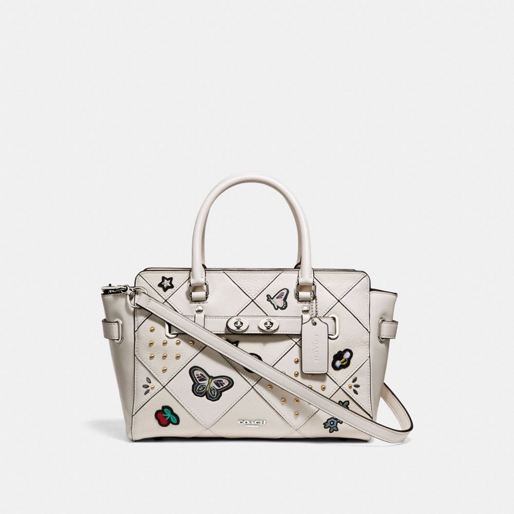 COACH F24600 BLAKE CARRYALL 25 WITH SOUVENIR EMBROIDERY PATCHWORK SILVER/CHALK