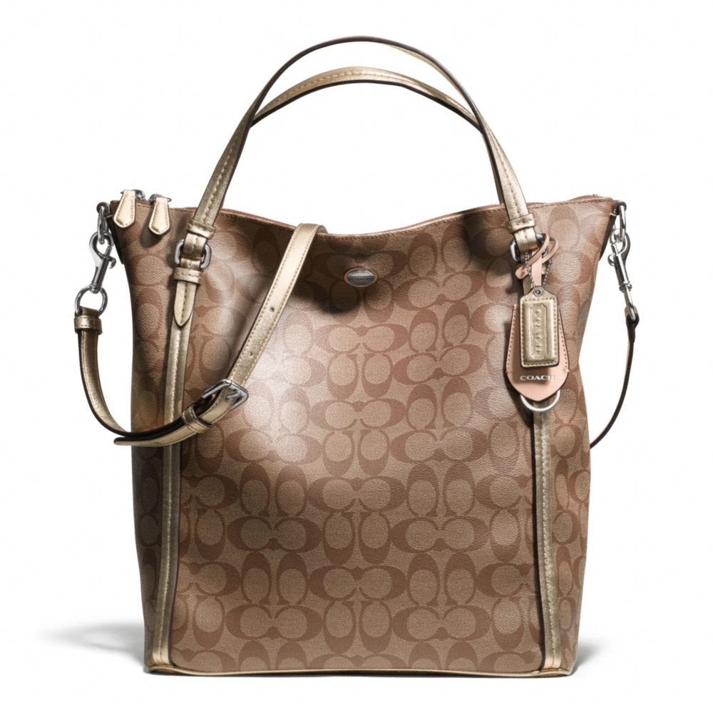 COACH F24601 Peyton Signature Convertible Shoulder Bag SILVER/KHAKI/GOLD