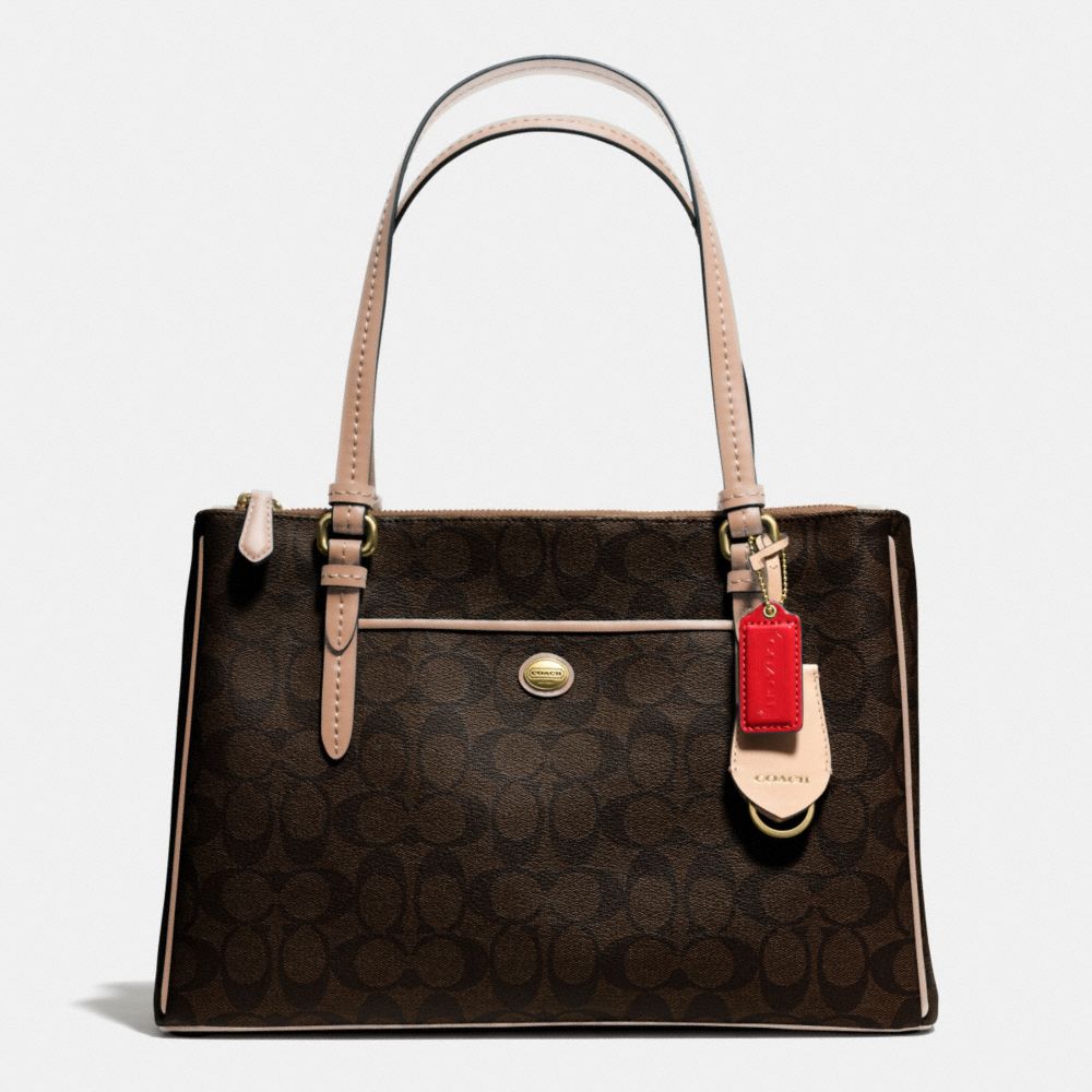 COACH PEYTON SIGNATURE JORDAN DOUBLE ZIP CARRYALL - BRASS/BROWN/TAN - F24603