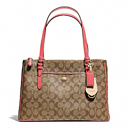 COACH F24603 Peyton Signature Jordan Double Zip Carryall BRASS/KHAKI/CORAL