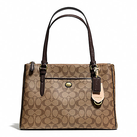 COACH PEYTON SIGNATURE JORDAN DOUBLE ZIP CARRYALL - BRASS/KHAKI/MAHOGANY - f24603