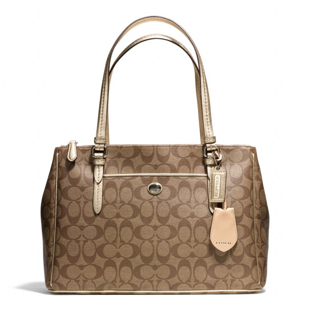 PEYTON SIGNATURE JORDAN DOUBLE ZIP CARRYALL - SILVER/KHAKI/GOLD - COACH F24603