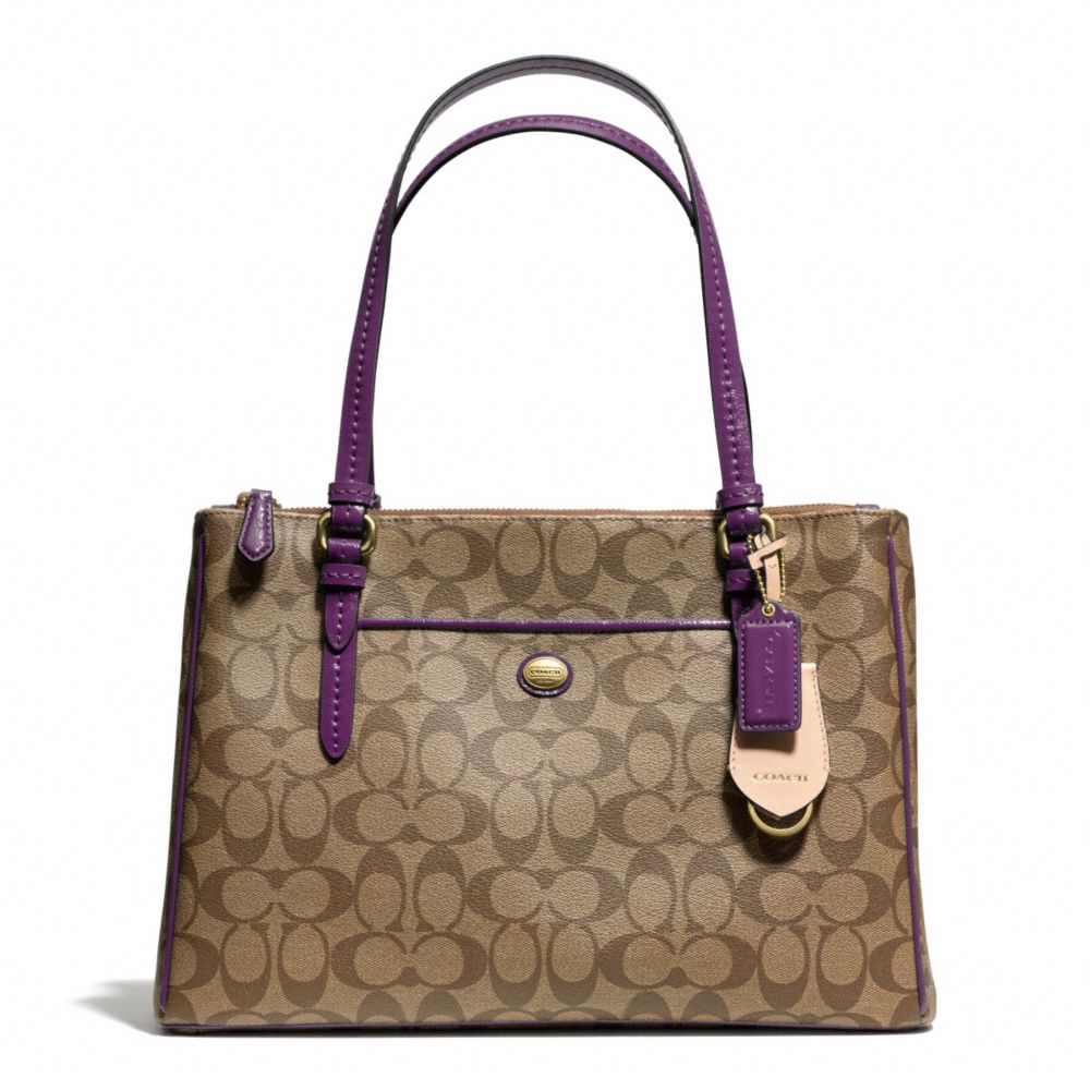 COACH PEYTON SIGNATURE JORDAN DOUBLE ZIP CARRYALL - SILVER/KHAKI/PLUM - f24603