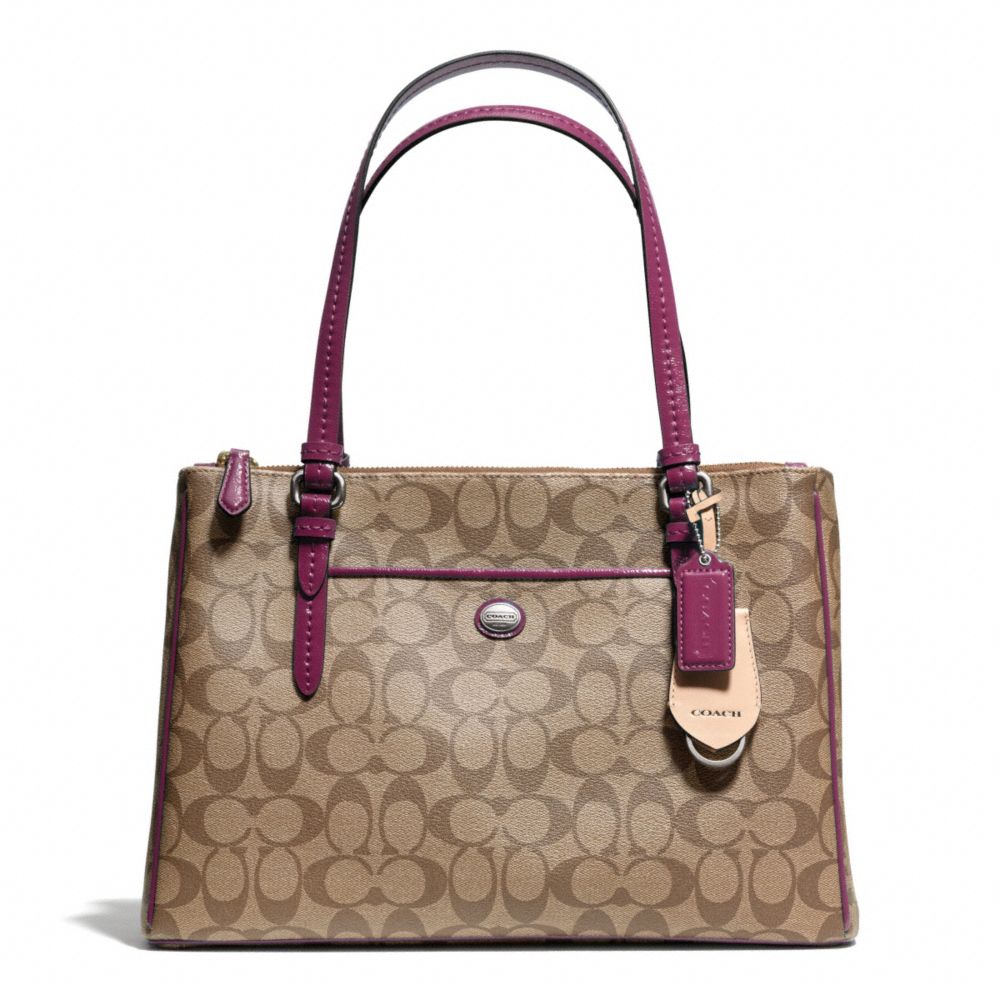 PEYTON SIGNATURE JORDAN DOUBLE ZIP CARRYALL - SILVER/KHAKI/MERLOT - COACH F24603