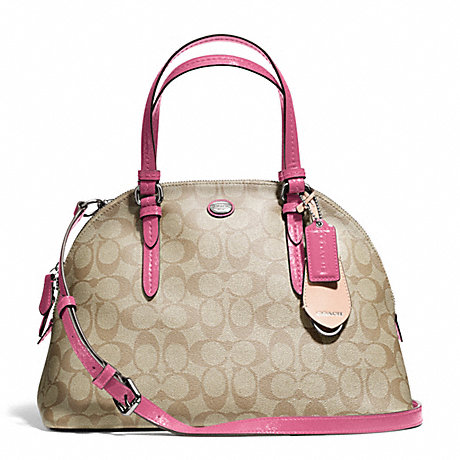 PEYTON SIGNATURE CORA DOMED SATCHEL - COACH F24606 - SILVER/LT KHAKI/STRAWBERRY