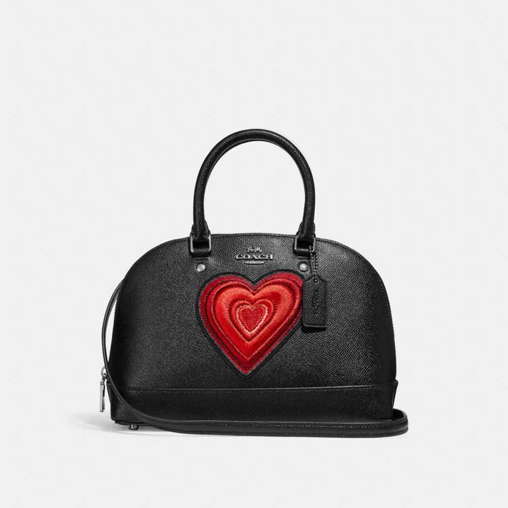 MINI SIERRA SATCHEL WITH HEART EMBROIDERY - f24609 - SILVER/BLACK
