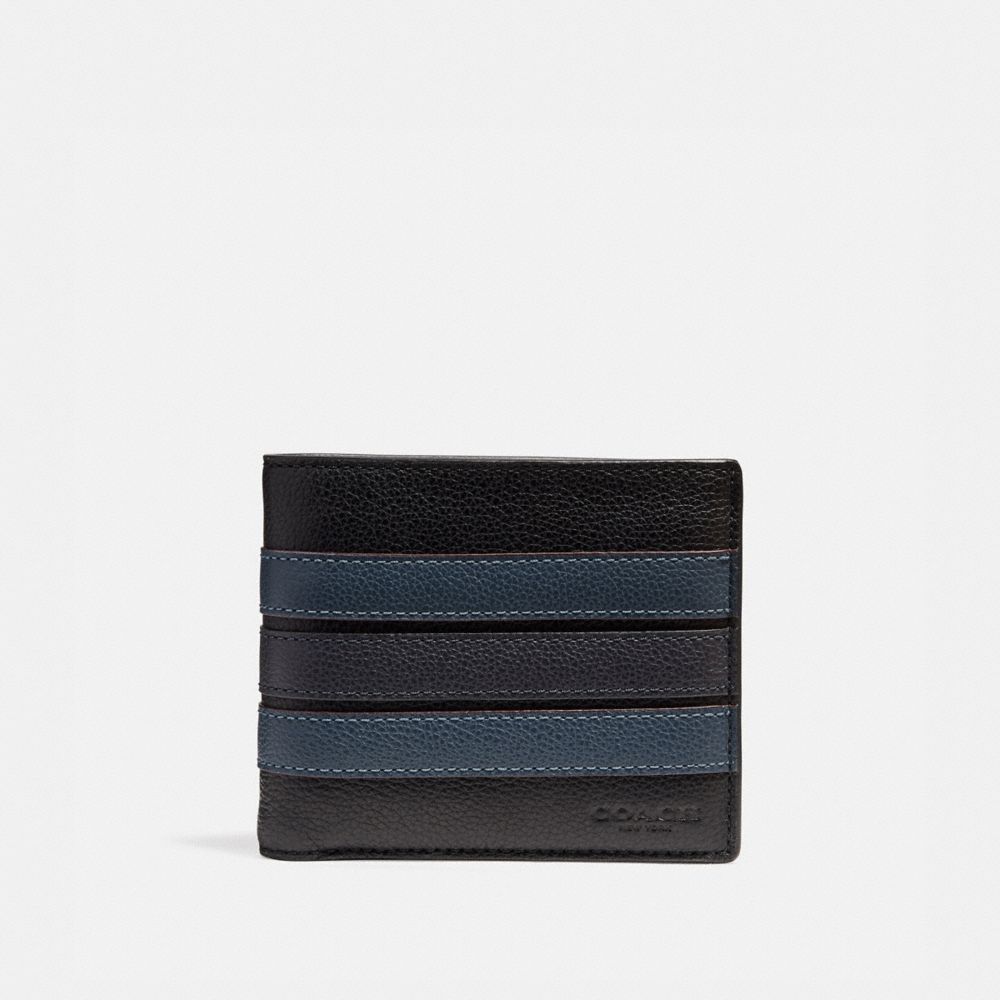 COACH F24649 3-IN-1 WALLET WITH VARSITY STRIPE BLACK/DENIM/MIDNIGHT-NVY