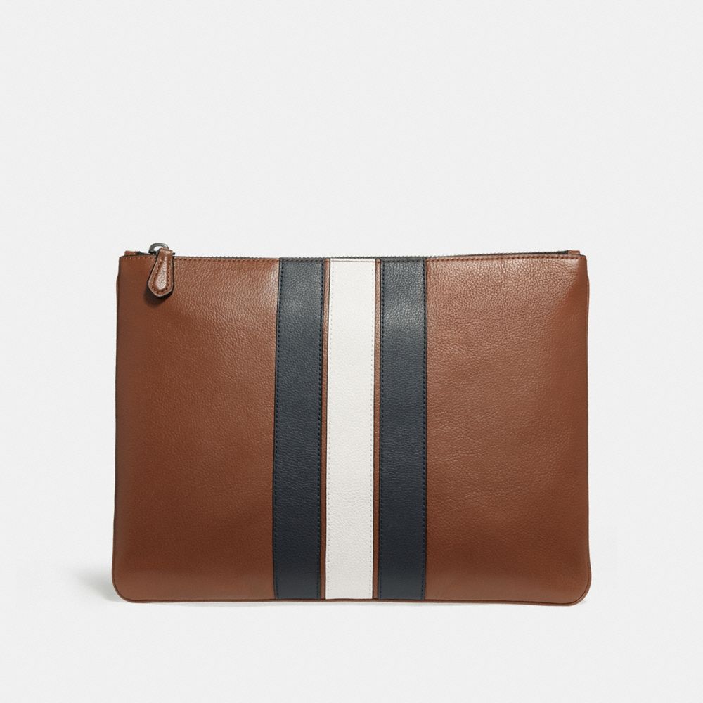 LARGE POUCH WITH VARSITY STRIPE - f24658 - SADDLE/MIDNIGHT NVY/CHALK