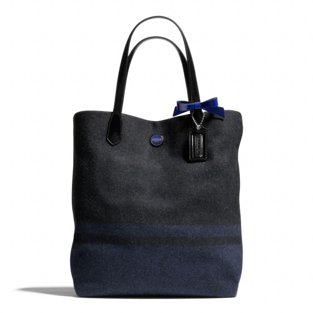 SIGNATURE STRIPE WOOL STRIPE NORTH/SOUTH TOTE - f24665 - SILVER/CHARCOAL/COBALT