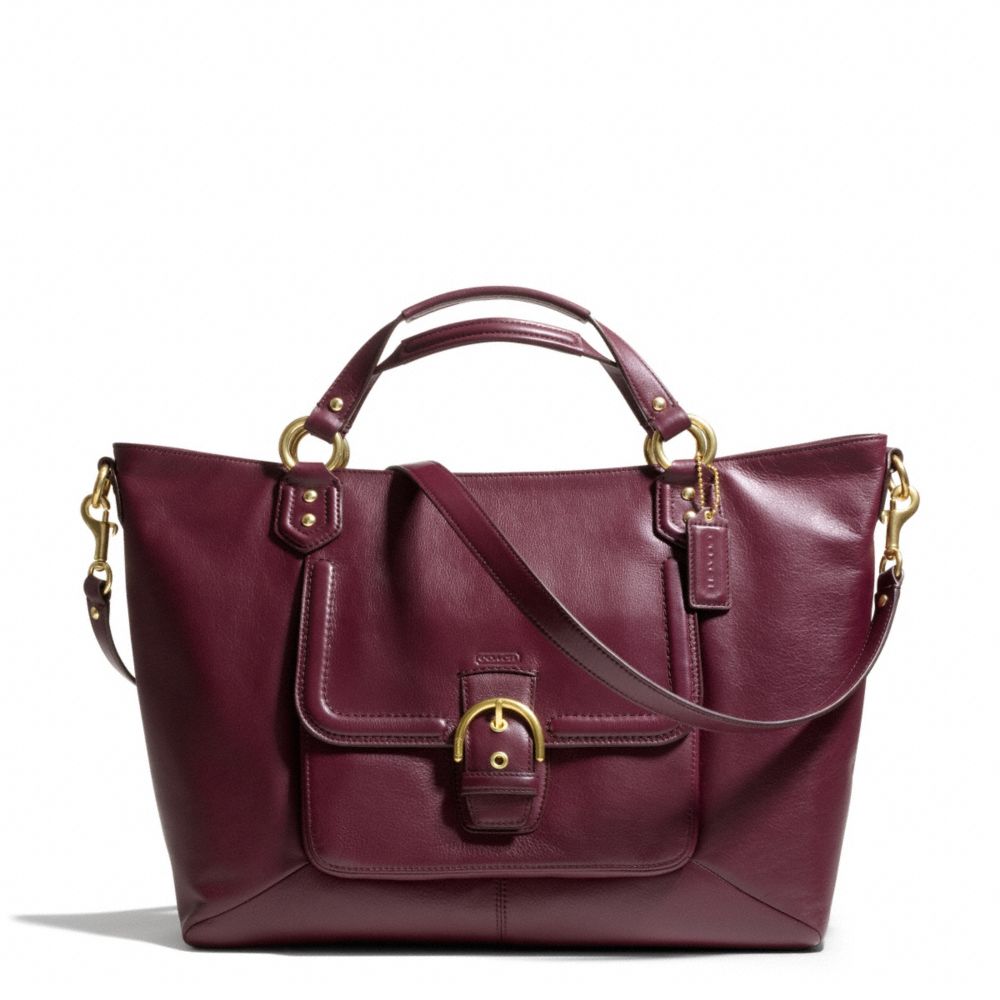 CAMPBELL LEATHER IZZY FASHION SATCHEL - f24683 - BRASS/BORDEAUX