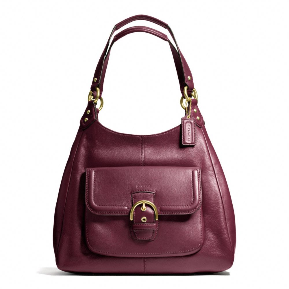 COACH CAMPBELL LEATHER HOBO - BRASS/BORDEAUX - F24686