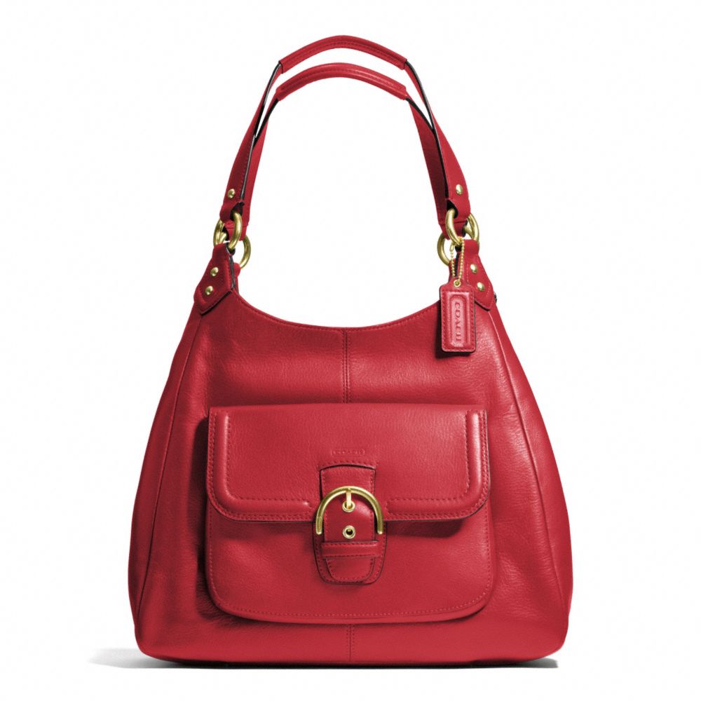 COACH F24686 Campbell Leather Hobo BRASS/CORAL RED