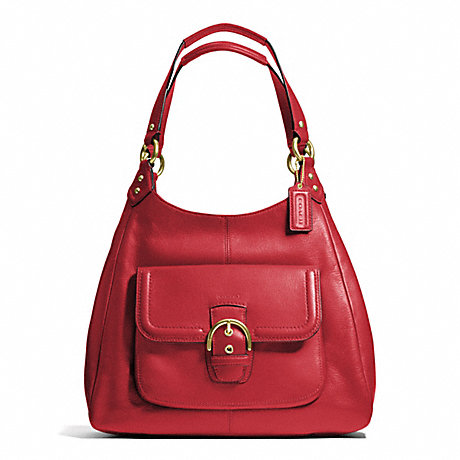 COACH f24686 CAMPBELL LEATHER HOBO BRASS/CORAL RED