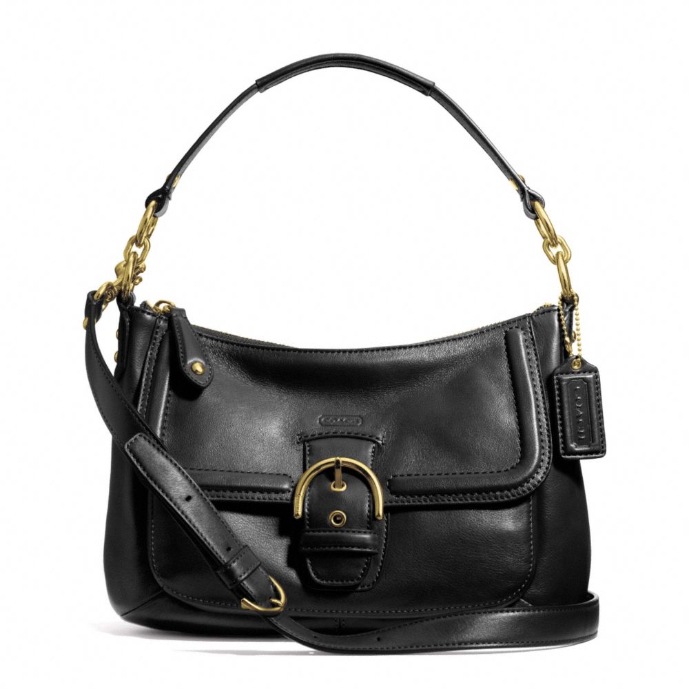 CAMPBELL LEATHER SMALL CONVERTIBLE HOBO - f24687 - BRASS/BLACK