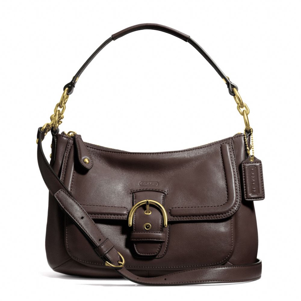 CAMPBELL LEATHER SMALL CONVERTIBLE HOBO - f24687 - BRASS/MAHOGANY