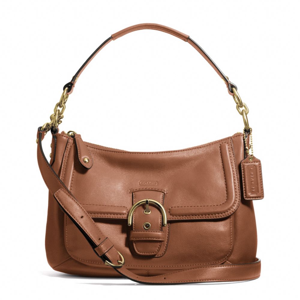 CAMPBELL LEATHER SMALL CONVERTIBLE HOBO - f24687 - BRASS/SADDLE
