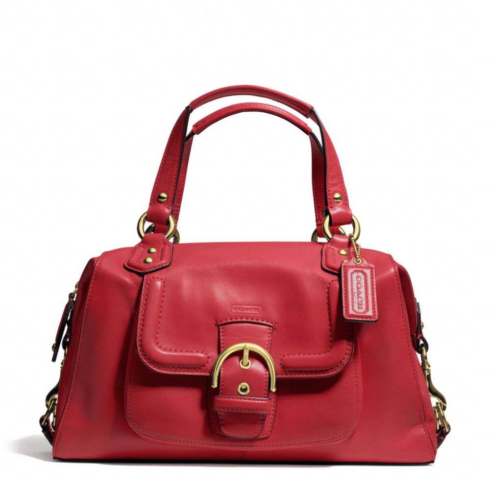 COACH F24690 Campbell Leather Satchel BRASS/CORAL RED