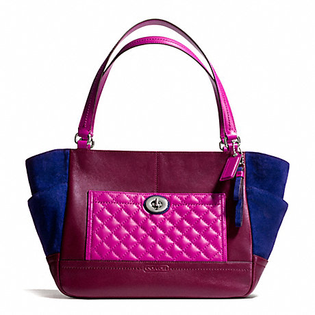 COACH F24693 PARK QUILTED COLORBLOCK CARRIE SILVER/BURGUNDY-MULTI