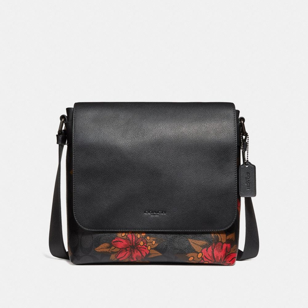 COACH F24717 Charles Messenger In Signature Canvas With Hawaiian Lily Print QBNI6